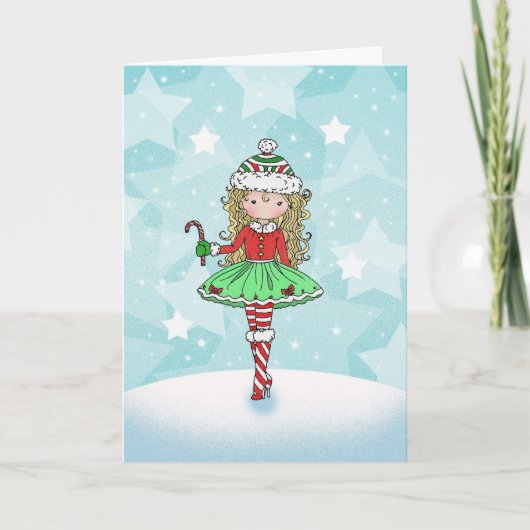Het Meisje van de kerstkaart met Candycane Feestdagen Kaart (Voorkant)