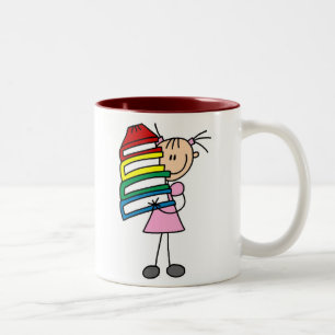 Het Meisje van de stok met Boeken Tweekleurige Koffiemok