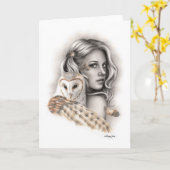 Het meisje van de uilen Wenskaart Kaart (Gele Bloem)