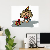 Het meisje van de verjaardag met een cadeau poster (Thuiskantoor)
