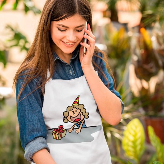 Het meisje van de verjaardag met een cadeau standaard schort