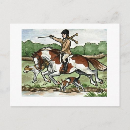 Het meisje van Foxhunt van de Kunst van het paard Briefkaart (Voorkant)
