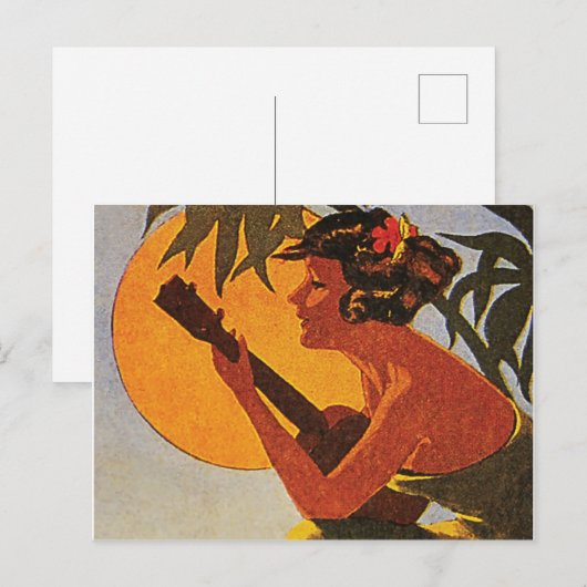 Het meisje van Hawaï het spelen ukelele op Briefkaart (Voorkant / Achterkant)