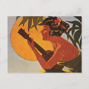 Het meisje van Hawaï het spelen ukelele op Briefkaart