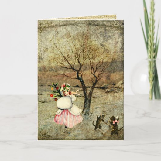 Het Meisje van Kerstmis Feestdagen Kaart (Voorkant)