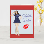 Het Meisje van Pinup van de Zeeman van het hallo Kaart (Gele Bloem)