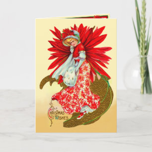 Het Meisje van poinsettia Feestdagen Kaart