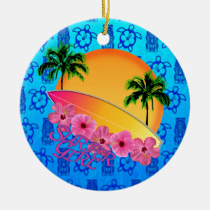 Het Meisje van Surfer Keramisch Ornament
