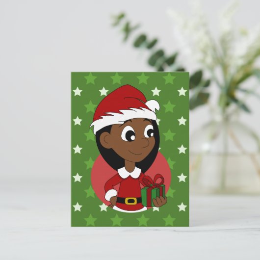 Het meisjescartoon van Kerstmis Feestdagenkaart (Staand voorkant)