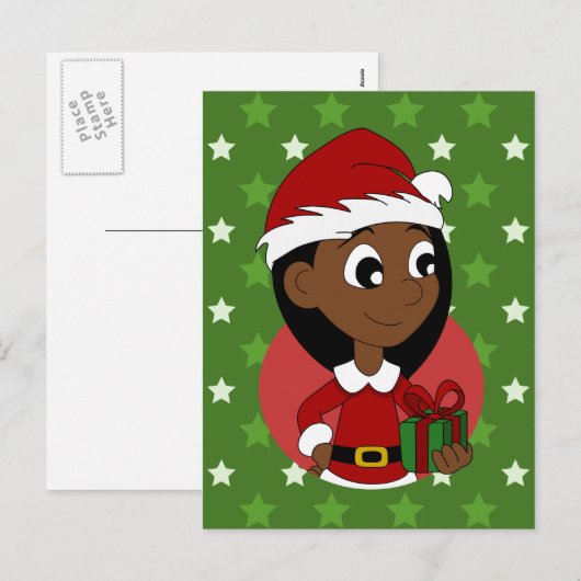 Het meisjescartoon van Kerstmis Feestdagenkaart (Voorkant / Achterkant)