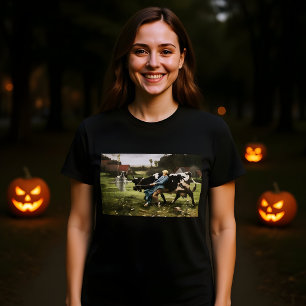 Het melkmeisje en het spook Halloween schilderij T-shirt