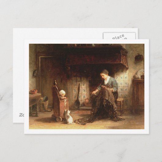 Het Mending van de Netten (olie op paneel) Briefkaart (Voorkant / Achterkant)