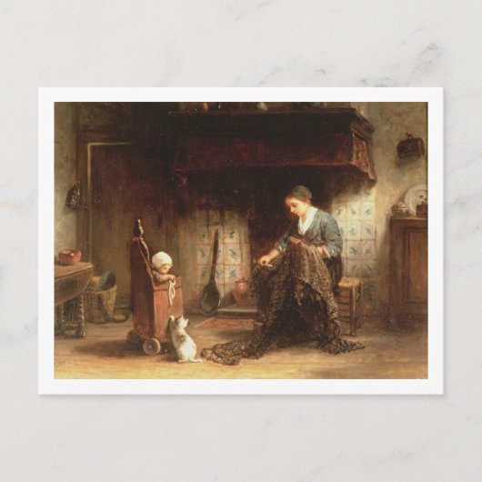 Het Mending van de Netten (olie op paneel) Briefkaart (Voorkant)