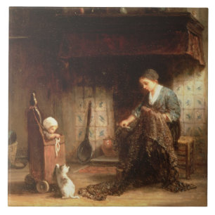 Het Mending van de Netten (olie op paneel) Tegeltje