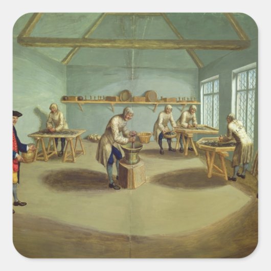 Het mengen van het poeder vierkante sticker (Voorkant)