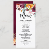 Het menu Autumn Burgundy Blush Floral Blossom Wedd (Voorkant / Achterkant)