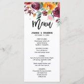 Het menu Autumn Burgundy Blush Floral Blossom Wedd (Voorkant)