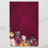 Het menu Autumn Burgundy Blush Floral Blossom Wedd (Achterkant)