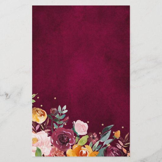 Het menu Autumn Burgundy Blush Floral Blossom Wedd (Achterkant)