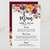 Het menu Autumn Burgundy Blush Floral Blossom Wedd (Voorkant / Achterkant)