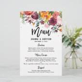 Het menu Autumn Burgundy Blush Floral Blossom Wedd (Staand voorkant)