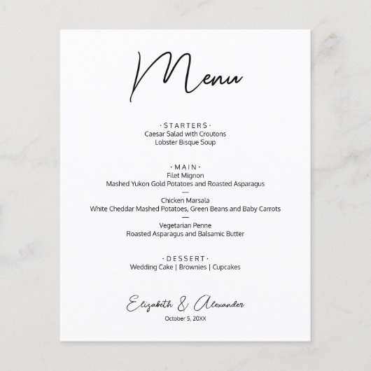 Het menu Begrotingsbruiloft (Voorkant)