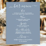 Het menu Bindbalk Aangepaste Drink voor tast blauw Poster<br><div class="desc">Menu Bar! Eenvoudige maar elegante kalligrafie, dit bord van de trouwlende drink kenmerkt vier drinken "Bier", "Wijn", "Spirits" en "Niet-Alcoholic", gepersonaliseerd met uw drinken van keuze. Pas dit elegante trouwbord aan met uw namen en het menu van de drink van de trouwbar! COPYRIGHT © 2020 Judy Burrows, Black Dog Art...</div>