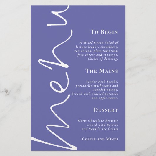 Het menu Blauwe bruiloft voor budgetscript (Voorkant)