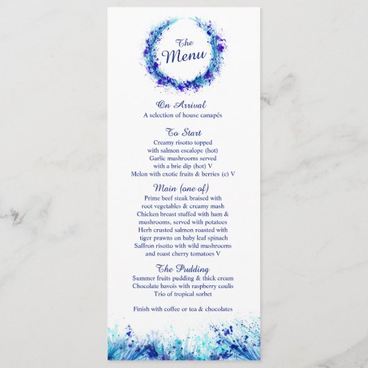 Het menu blauwe splat art krans waterverf (Achterkant)