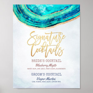 Het Menu Blauwgroen Gold Agate Geode van de Drink  Poster