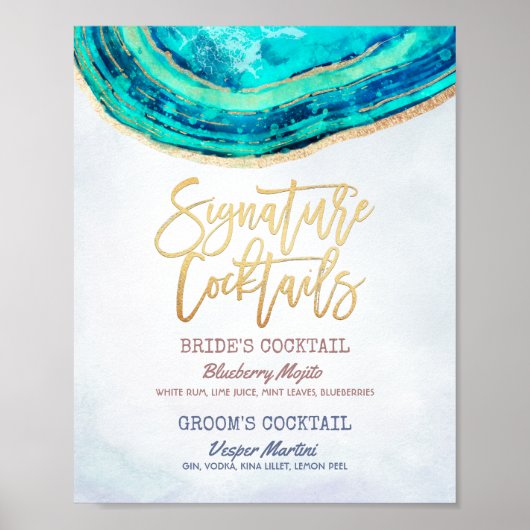 Het Menu Blauwgroen Gold Agate Geode van de Drink  Poster (Voorkant)