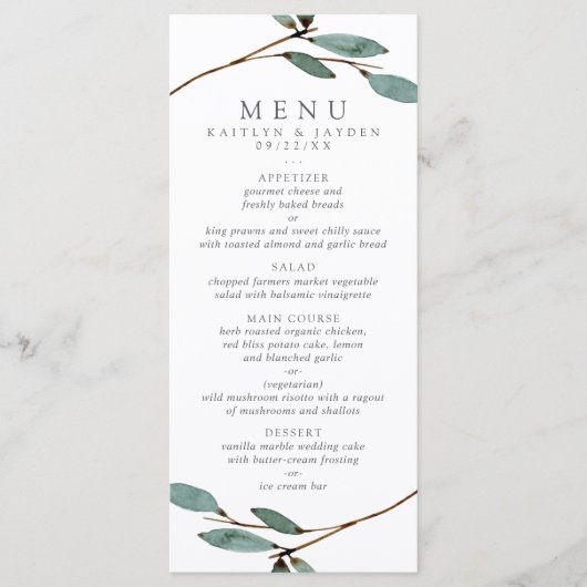 Het menu Botanische Bliss Wedding Collectie (Voorkant)