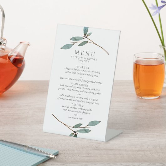 Het menu Botanische Bliss Wedding Collectie Reclamebord Met Voetstuk (Insitu)