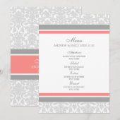 Het menu Coral Grey Floral Damask (Voorkant / Achterkant)