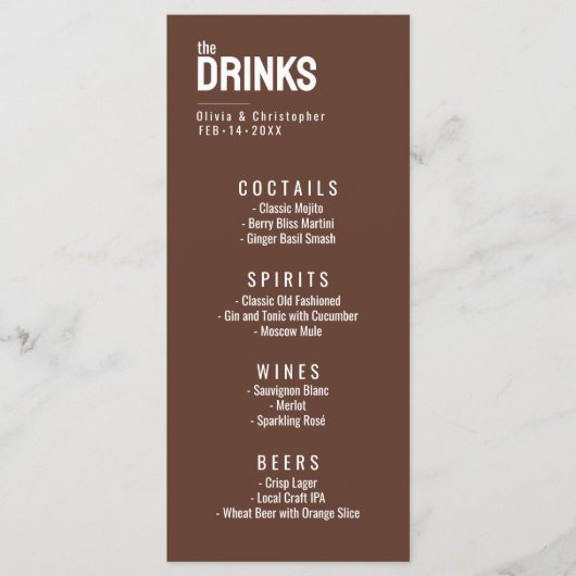 Het menu Drinken met tekst Minimalistisch Vet (Voorkant)