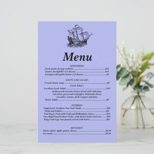 Het menu Galleon (Staand voorkant)