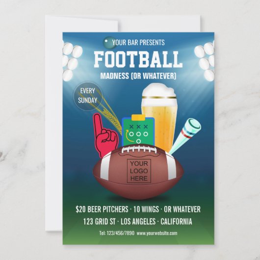 Het menu GebeurtenisPromo voor Football van balk v Kaart (Voorkant)