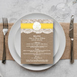 Het menu Geel Collectie voor gouden handdoeken<br><div class="desc">Het gele collectie van het strand van de zanddollar is een verbluffend design met een prachtige rustische achtergrond van het burlap-effect, met een romantische witte rand-effectrede afgewerkt met een verbluffende zanddollar- en gele lint. Deze menukaarten kunnen voor je speciale gelegenheid worden gepersonaliseerd en maken de perfecte sjabloon voor trouwmenu's, vrijgezellenfeest...</div>