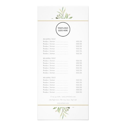 Het menu Greenery Salon Service (Voorkant)