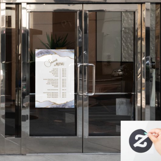 Het menu Grey Blue Agate Services Raamsticker (Kantoordeur)