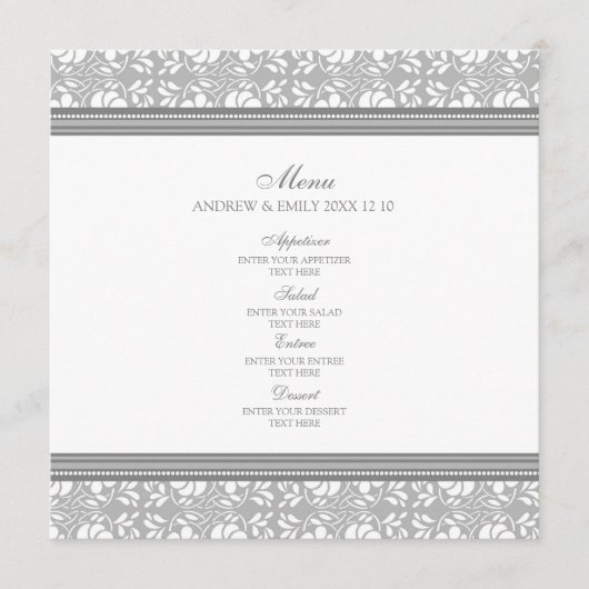Het menu Grijze Floral Damask (Voorkant)