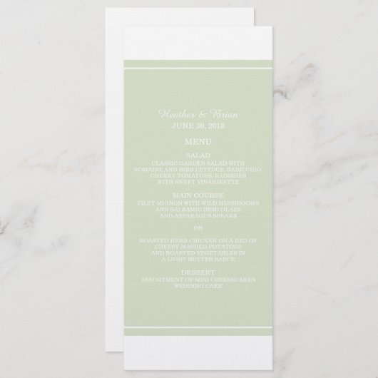 Het menu Groene Eenvoudig Elegant Weddenschap (Voorkant / Achterkant)