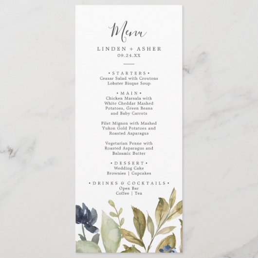 Het menu Najaar Greenery Wedding (Voorkant)