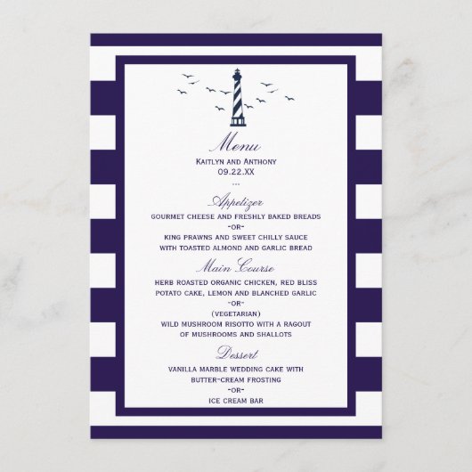 Het menu Nautical Lighthouse Wedding Collectie (Voorkant)
