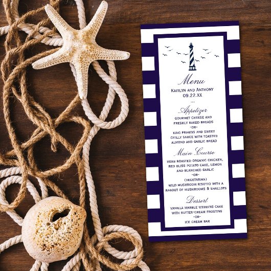 Het menu Nautical Lighthouse Wedding Collectie