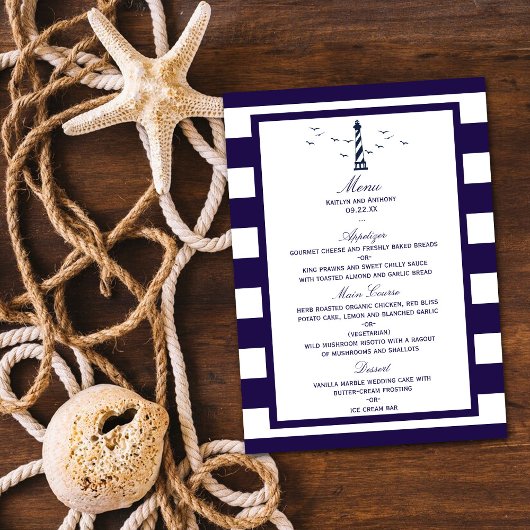 Het menu Nautical Lighthouse Wedding Collectie
