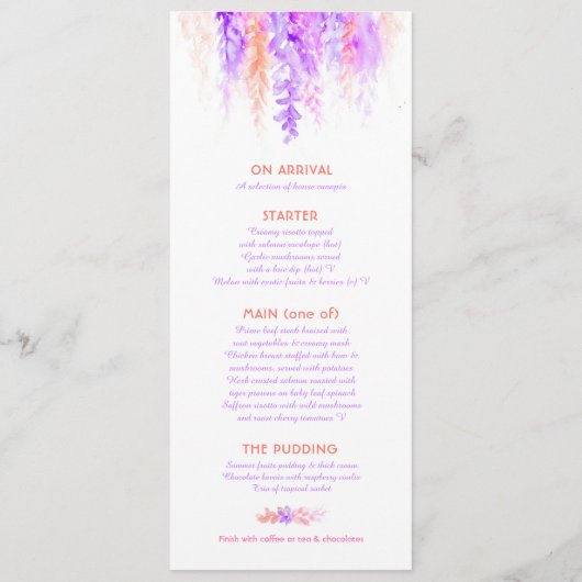 Het menu oranje draperende florale waterverf (Achterkant)