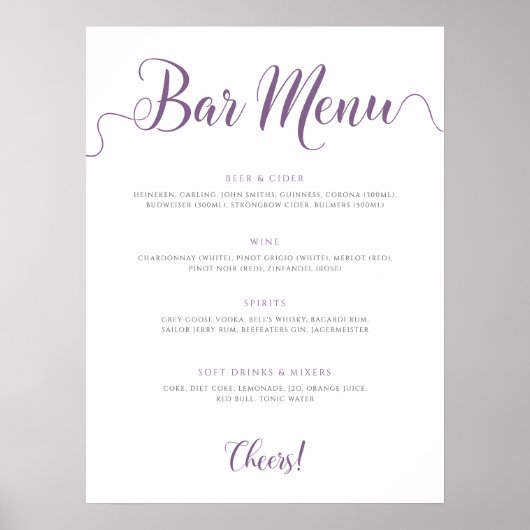 Het menu Paarse balk Gepersonaliseerd het menu Bin Poster (Voorkant)