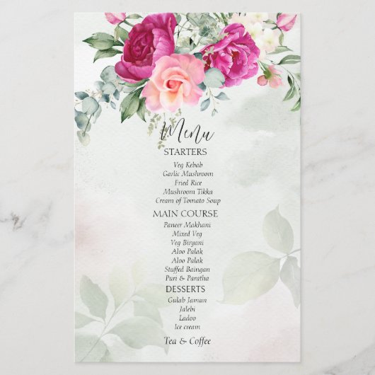 Het menu rozen van de groene eucalyptus magenta pe (Voorkant)