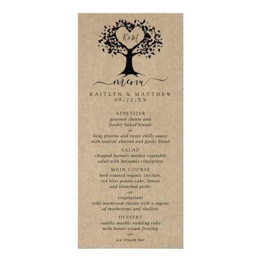 Het menu Rustic Heart Tree Wedding Collectie (Voorkant)